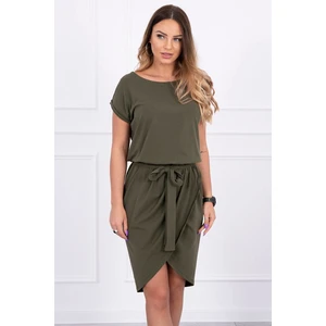 Tied dress with an envelope-like bottom khaki