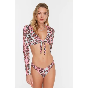 Trendyol Pink Leopard Patterned Patterned V Cut Bikini Bottoms