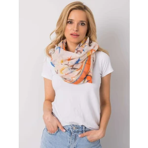 Beige and orange scarf with a colorful print