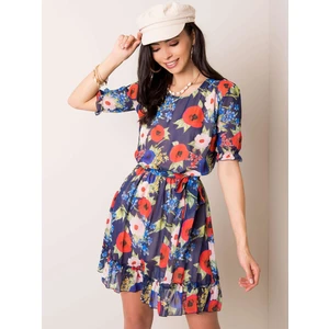 Navy blue dress with a floral pattern