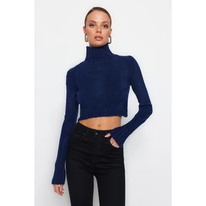 Trendyol Navy Blue Crop Soft Textured Knitwear Sweater