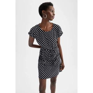 DEFACTO A Cut Short Sleeve Polka Dot Print Mini Dress