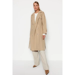 Trendyol Dark Beige Belted Button Detailed Trench Coat