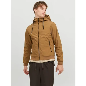 Hnědá pánská lehká softshellová bunda Jack & Jones Basic - Pánské