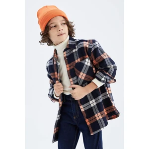 DEFACTO Boy Oversize Fit Polo Neck Flannel Long Sleeve Shirt