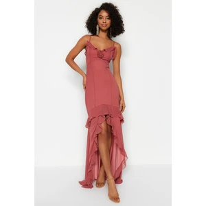 Trendyol Dried Rose Weave Chiffon Flared Evening Dress