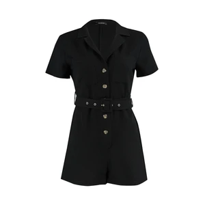 Trendyol Black Belted Shirt Collar Petite Jumpsuit