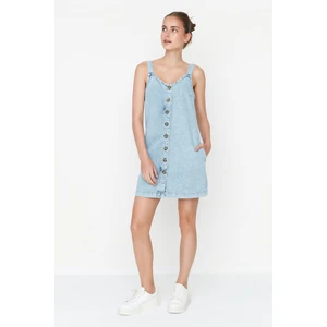 Trendyol Blue Front Buttoned Strap Denim Dress