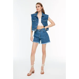 Trendyol Blue Tasseled Denim Shorts