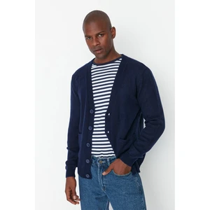 Trendyol Navy Blue Men's Slim Fit Pocket Knitwear Cardigan