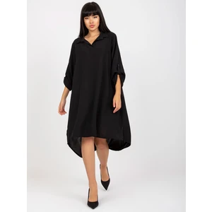 Black asymmetrical dress in one size with V-neck