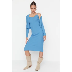 Trendyol Blue Button Detailed Cardigan-Dress Knitwear Suit