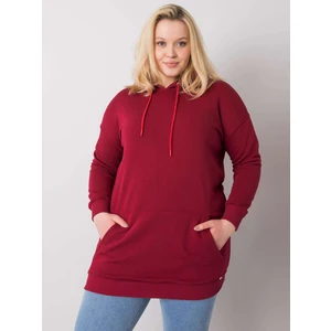 Plus size burgundy cotton sweatshirt with a hood