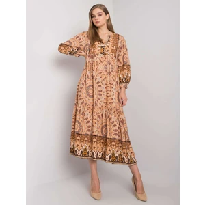 Beige dress with ethnic patterns Marcy OCH BELLA