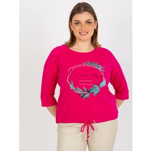 Women's Plus size T-shirt with 3/4 raglan sleeves - fuchsia