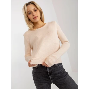 Peach classic sweater with a round neckline