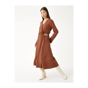 Koton Midi Length Dress with Wrapped Button Detail