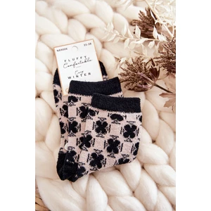 Women's warm socks with patterns beige and black