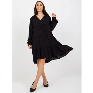 Black boho dress with frills and neckline SUBLEVEL