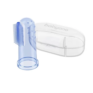 BabyOno Take Care First Toothbrush detská zubná kefka na prst s puzdrom Blue 1 ks