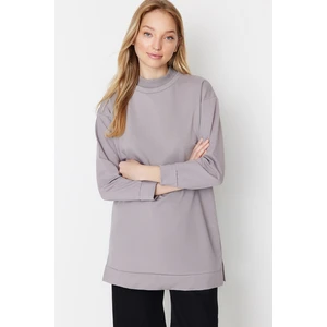 Trendyol Gray Stand Up Collar Slit Detailed Basic Knitted Sweatshirt