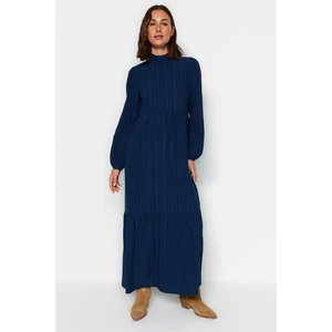 Trendyol Navy Blue Stand-Up Collar Crinkle Wide Fit Woven Dress