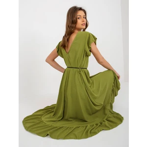 Olive dress with ruffle and braided belt