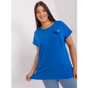 Women's dark blue blouse with short sleeves plus size