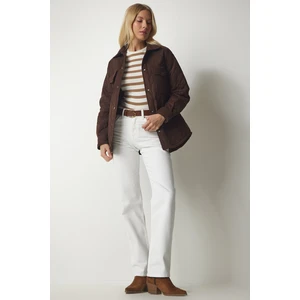 Happiness İstanbul Women's Brown Nubuck Pocket Jacket