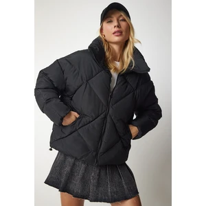 Happiness İstanbul Women's Black Turtleneck Oversize Puffy Coat