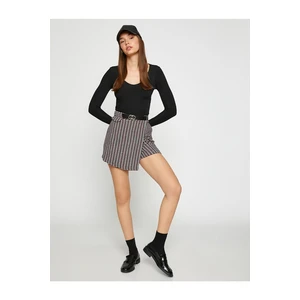 Koton Mini Shorts, Skirt, Belt Detailed, Crowbar Pattern.