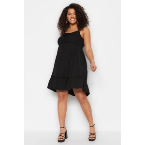 Trendyol Curve Black Woven Gippe Strap Dress