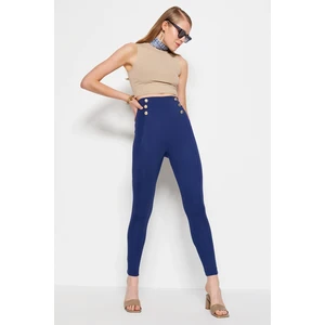 Trendyol Indigo Gold Button Detail Contouring High Waist Interlock Smart Knitted Leggings