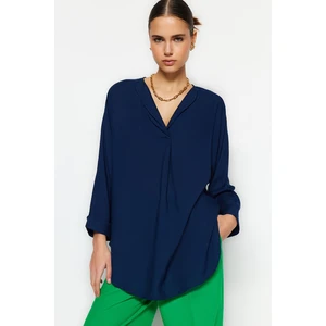 Trendyol Navy Blue Wide Fit V-Neck Woven Blouse