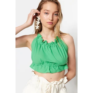 Trendyol Tropical Green Crop Woven Peplum