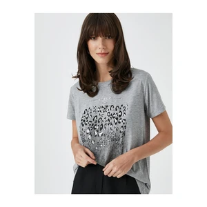 Koton Leopard Print T-Shirt Short Sleeved Crew Neck