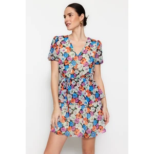 Trendyol A-Line Mini Woven Lined Floral Dress with a Pink Belt