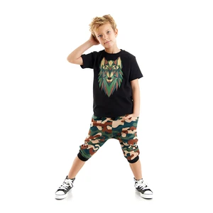 Mushi Wolf Boy Black T-shirt Camouflage Capri Shorts Summer Suite