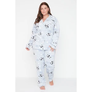 Trendyol Curve Blue Patterned Knitted Pajamas Set