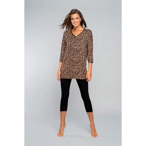 Panther pyjamas 3/4 sleeve, 3/4 legs - beige/black print