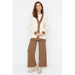 Trendyol Brown Stripe Detailed Cardigan-Pants Knitwear Set