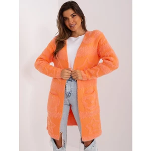 Orange women's cardigan with patterns