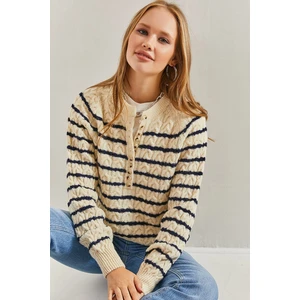 Bianco Lucci Women's Striped Knitwear Sweater with Braids.