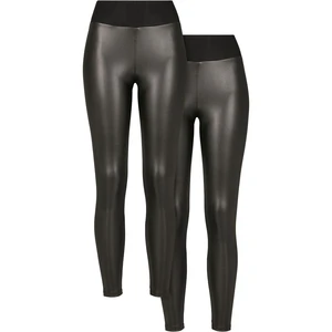 Women's High Waisted Faux Leather Leggings, Pack of 2 Black+Black