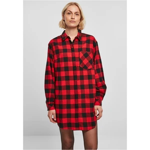 Women's Oversized Flannel Shirt Dress Black/Red