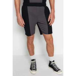 Trendyol Black Men's Regular/Normal Wear, Medium Length Textured Ottoman Color Block Shorts.