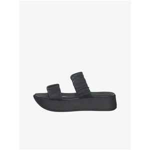 Black leather slippers on the Tamaris platform - Women