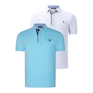 DUAL SET T8582 DEWBERRY MENS T-SHIRT-WHITE-CYAN