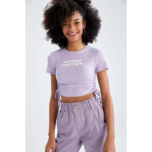 DEFACTO Fitted Short Sleeve Tie Waist Crop Top