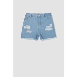 DEFACTO Girl's Mom Fit Ripped Detailed Shorts